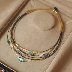 鬼才设计师alexis bittar中古镶钻皮质鲍鱼贝镶嵌欧美风重工时尚
