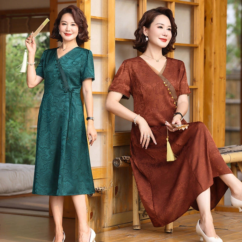 2025 новое летнее платье для мамы модное платье в национальном стиле для женщин среднего и пожилого возраста юбка миди
