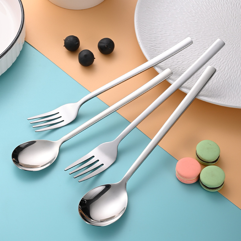 Thickened 304 Stainless Steel Korean Style Spoon Household Long Handle suit Spoon Dining Spoon Small Portable Chopsticks Fork