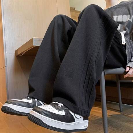 Autumn and Winter New Trendy Heavy Men's Sweatpants Wide-Leg Sports Pants Loose Versatile Straight Fleece Casual