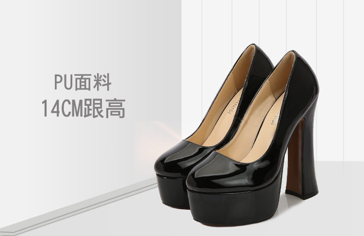 Giày cao gót nữ gót vuông đế dày chống nước mũi tròn cổ điển kiểu Pháp, form rộng — Màu trắng, Màu Đỏ đào, Màu đen, Màu đỏ chi tiết 2