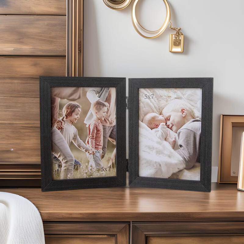 Foldable Solid Wood Photo Frame Double Hinge Double Frame Two Folding Photo Frame Side by Side Frame Vertical Desktop Table Set Table Custom