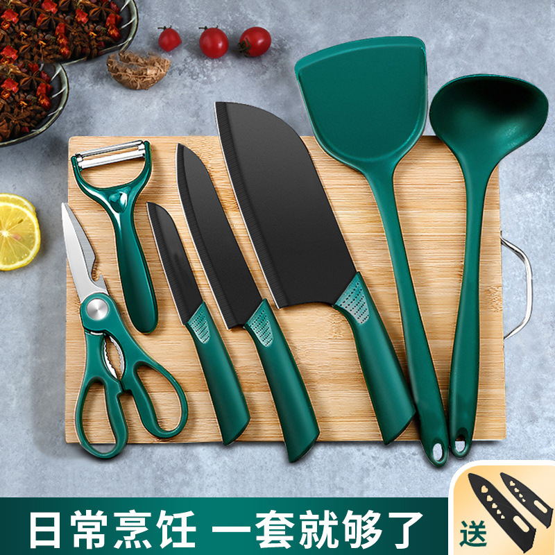 주방 칼 도마 조합 가구 날카로운 녹 방지 슬라이스 칼 도마 실리콘 삽 숟가락 기숙사 부엌 칼 세트