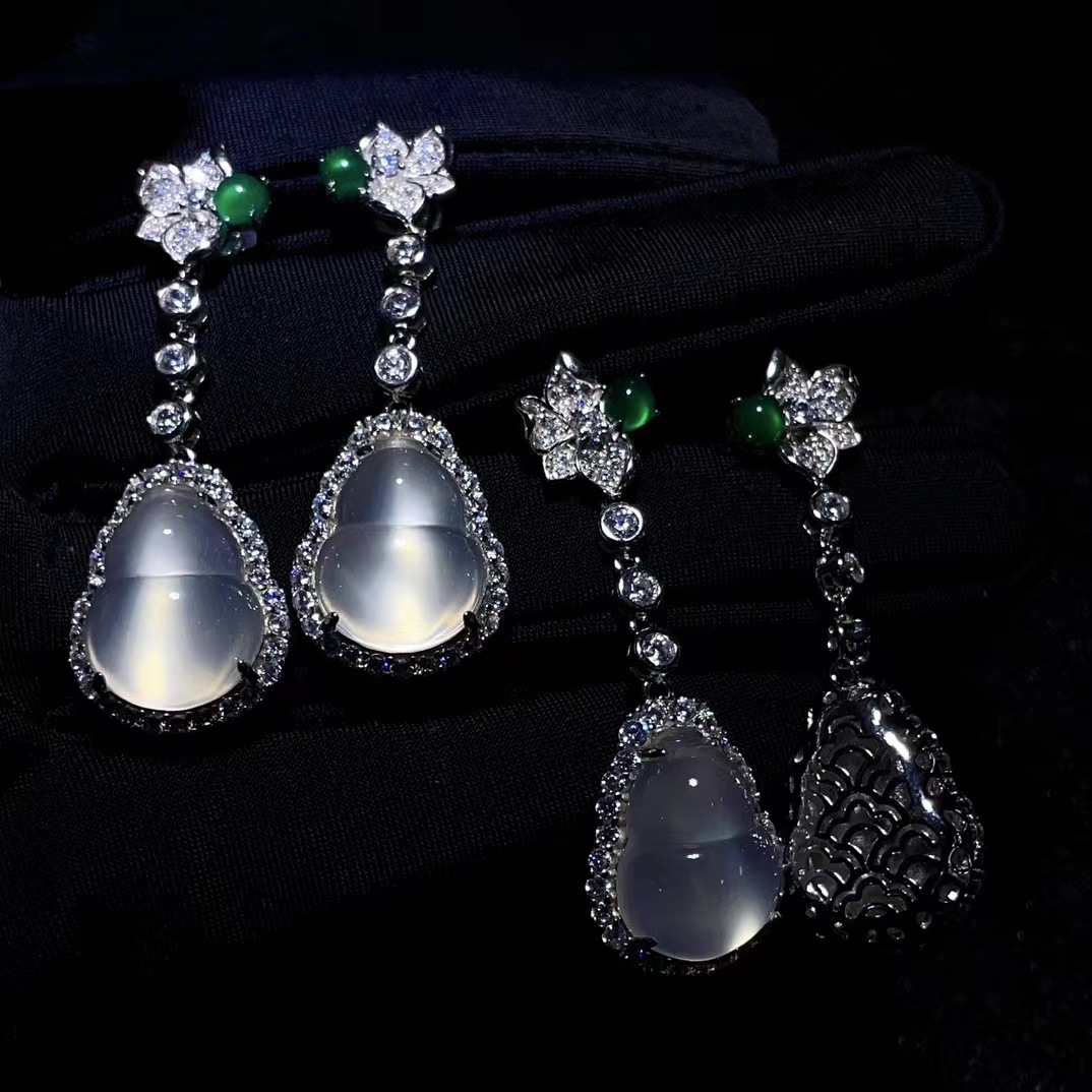 천연 마노 S  상감 세이코 하이 아이스 화이트 칼세도니 섬세한 귀걸이 말 소재 틈새 하이 엔드 여성 도매