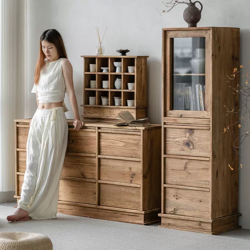 老榆木实木斗柜边柜简约老榆木柜子储物柜抽屉收纳柜餐边收纳柜