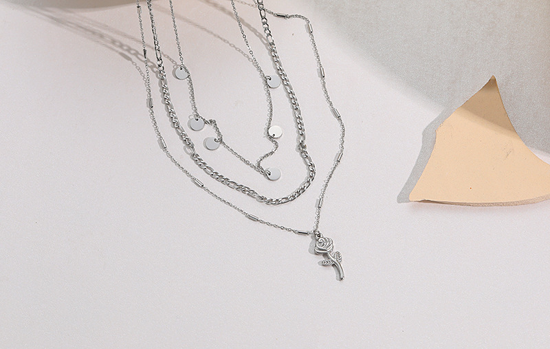 fashion rose pendant sweater chain stainless steel muiltlayered clavicle chainpicture3