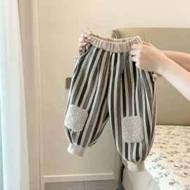 婴儿秋冬季新款卫裤韩版竖条纹休闲裤大pp裤加绒宝宝秋冬装外出服