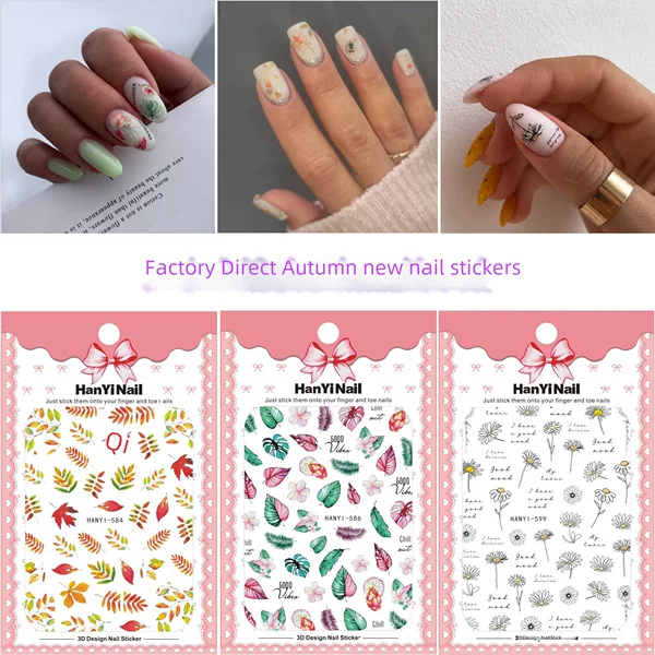 Cross-Border E-Commerce Autum New Maple Leaf Chrysanthemum Japanese Style Manicure Stickers Nail Decals 582-607