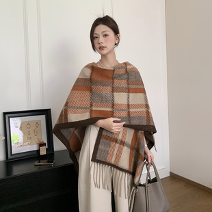 Trendy Shawl for Women in Autumn and Winter, Korean Style, Dual-Use for Air-Conditioned Rooms, Warm Plaid Large Cape, Versatile Scarf Cloak