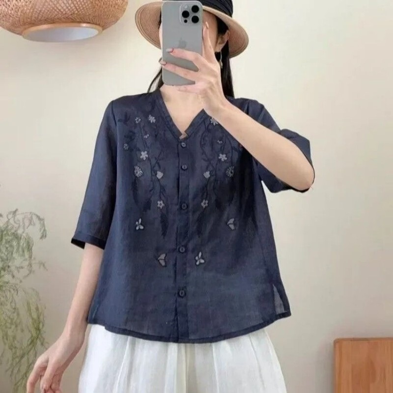 Young Mom's Summer Outfit: Stylish Plus-Size Tencel Cotton Linen Shirt, 2026 New Model, Mid-Sleeve Blouse for Middle-Aged Women Young Mom's Summer Outfit: Stylish Plus-Size Tencel Cotton Linen Shirt, 2026 New Model, Mid-Sleeve Blouse for Middle-Aged Women