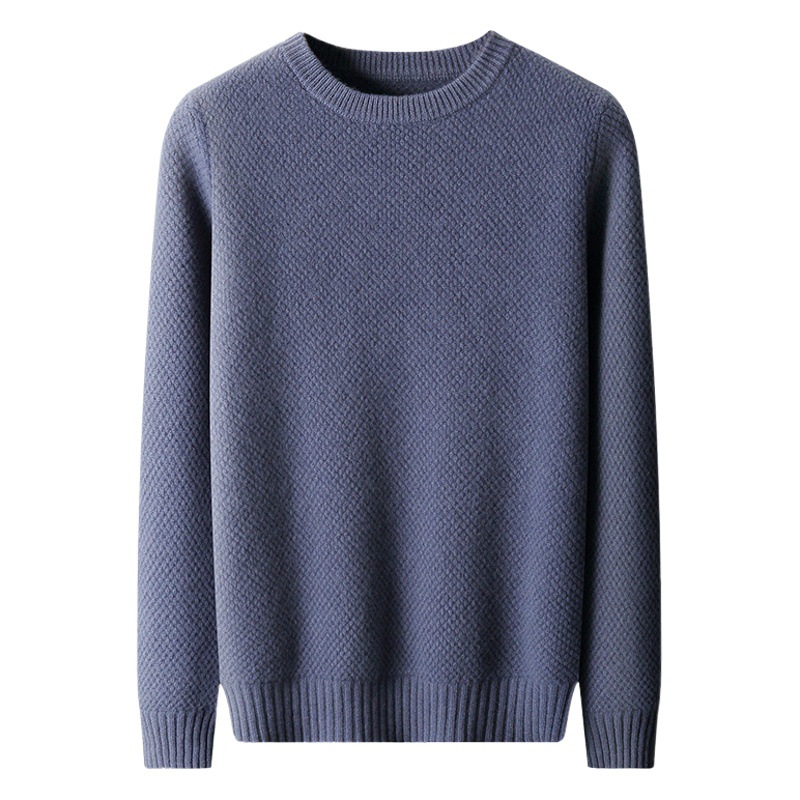 Otoño e invierno suéter de cachemira cuello redondo de los hombres suéter engrosado de color sólido suelta casual negocio bienes genuinos lana suéter de fondo