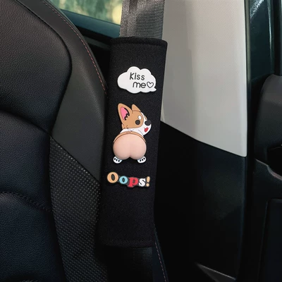 shoulder pad men's and women's cute: Seat belt shoulder pad - corgi-butt-on-the-left-1-ice-silk-shoulder-pad