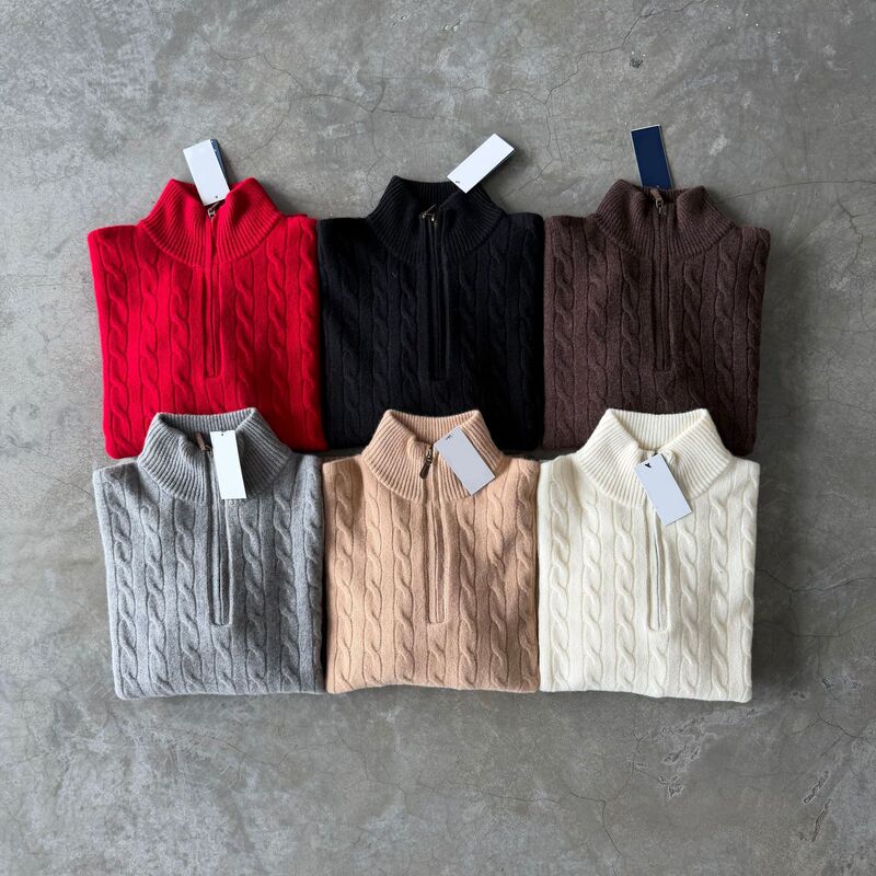 Scannable/High-quality 90% wool 10% cashmere Ralph Lauren logo half-zip polo collar popular item for men and women wholesale