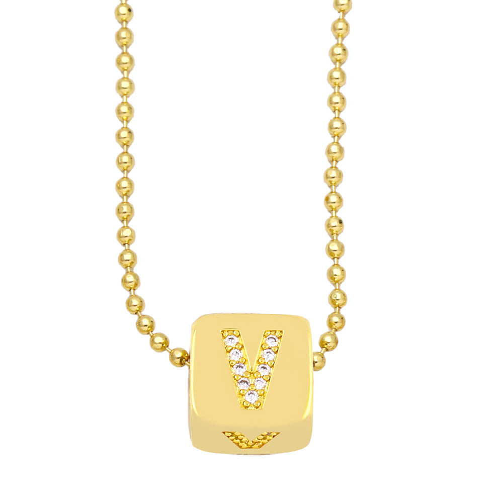 creative square letter pendant with zircon dice copper necklace