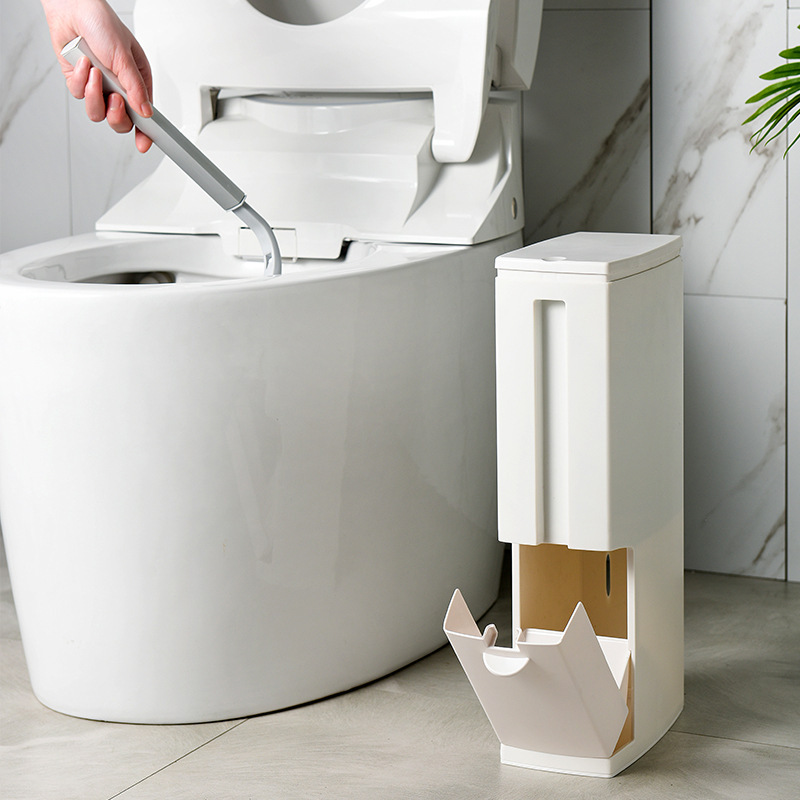 Narrow trash can with one-button lid opening and narrow body design Double card slot simple breathable toilet bathroom trash can