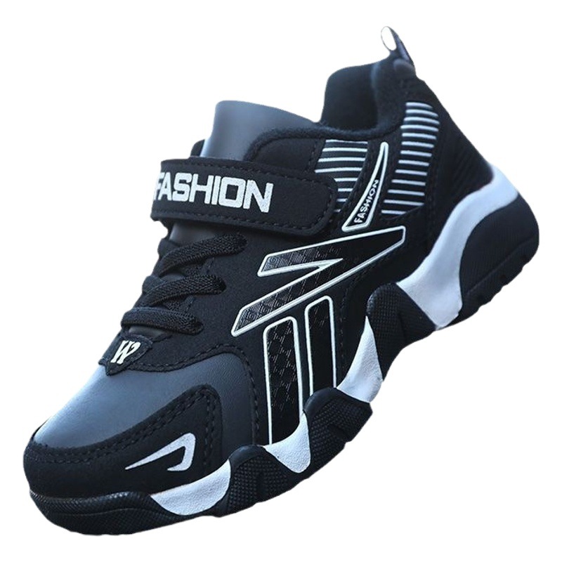 Venta al por mayor niños zapatilla de deporte otoño e invierno cuero impermeable Niños Estudiantes de la escuela primaria niños medianos y grandes niños zapatos para correr Casuales