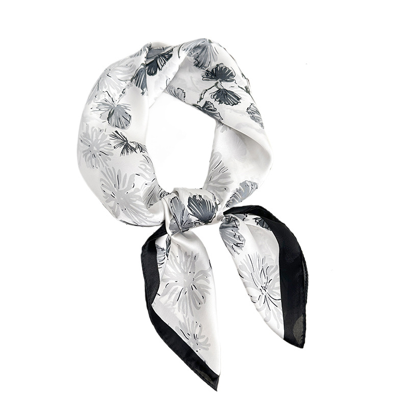 Estilo INS pequeño, fresco, temperamento de moda, bufanda cuadrada con estampado de flores, bufanda decorativa de ropa profesional de alta gama para damas