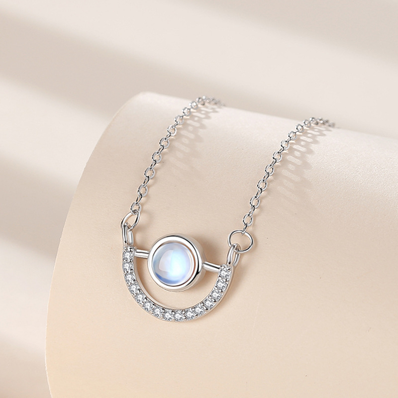 Creativo estilo geométrico s925 collar de plata de las mujeres de estilo coreano de moda semicírculo clavícula Cadena de plata joyería de regalo al por mayor