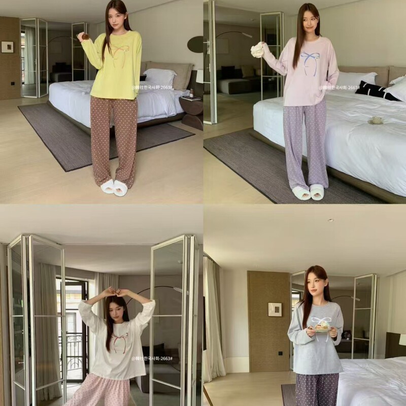 2663 # Han Society's new autumn and winter collection: casual, loose-fitting, long-sleeved, long-pants, pure cotton loungewear for women, featuring a round neckline and designed as pajamas 2663 # Han Society's new autumn and winter collection: casual, loose-fitting, long-sleeved, long-pants, pure cotton loungewear for women, featuring a round neckline and designed as pajamas