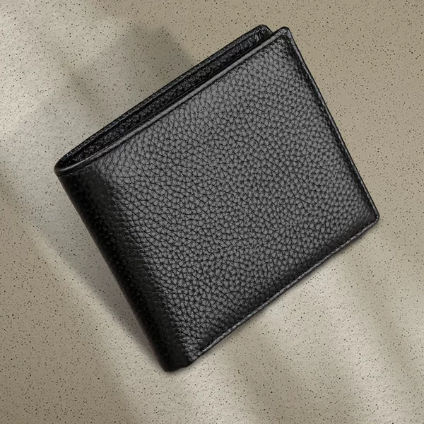 Simple Men's Genuine Leather Wallet Top Calfskin Casual Business Wallet with ID Window Change Card Holder
