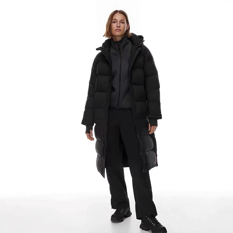 European Station 2025 Winter New 90 White Goose down Over-The-Knee Long down Jacket Women's Puff Tna Same Style Hooded Coat