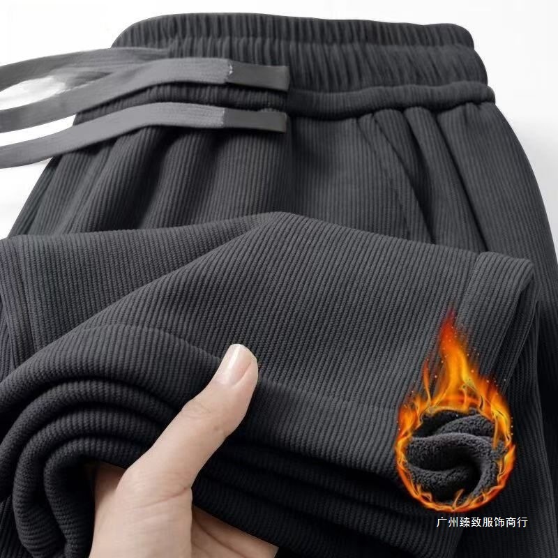 Source manufacturer of loose-fitting men's cropped trousers for autumn and winter, fleece-lined, casual, durable, suitable for construction work, and stylish.