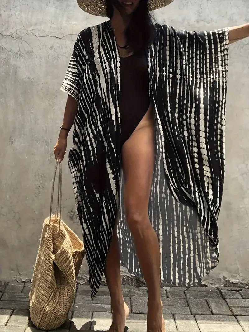 Europa y América de secado rápido tie-dyed protector solar cardigan playa vacaciones falda bikini blusa traje de baño ropa de protección solar de las mujeres 5D69