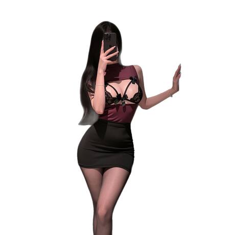 Nighttime Lingerie Sexy Secretary Ol Lace Chastity-Style Bodycon Dress Women's Nightclub Uniform Temptation Set