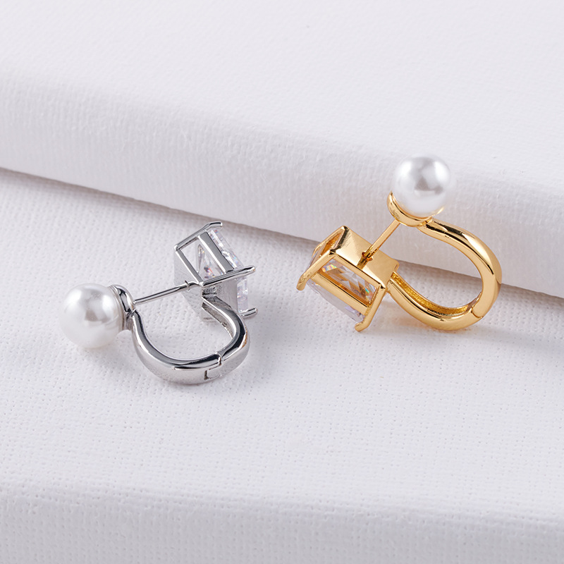 Pearl Earrings superior quality A small minority design Simplicity personality around Wear zircon Pearl Backing Qingdao Jewelry