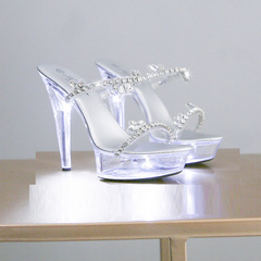 190-98A 發光水鑽夜店高跟鞋發光 13CM15CM女鞋走秀鋼管舞鞋水晶