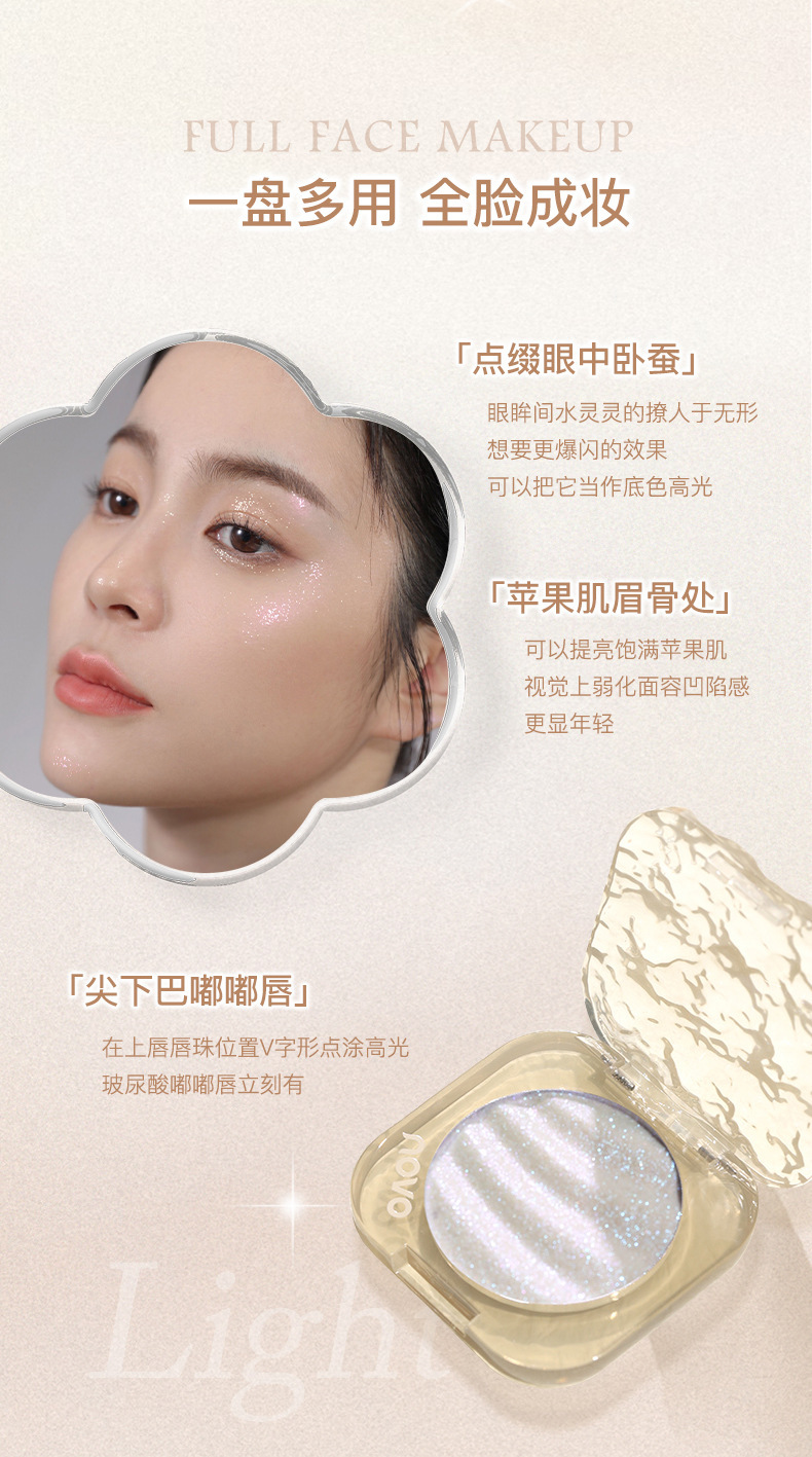NOVO Phantom Light Three-dimensional Highlighter Powder Facial Brightening Glitter Powder Polarized Fine Glitter Chameleon Highlighter Contouring Specification drawing