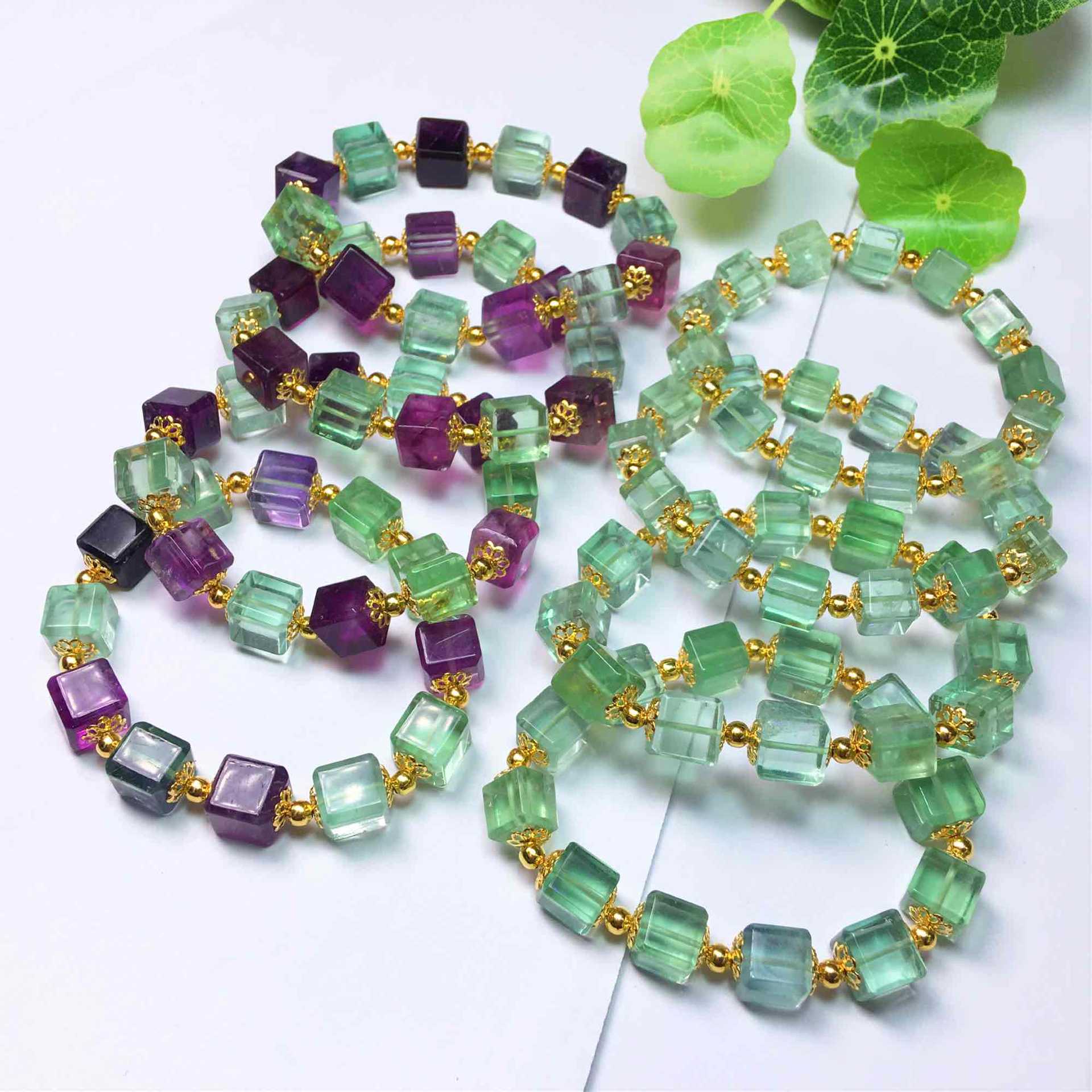 Fluorite Sugar Bracelet Fluorite Rubik's Cube Bracelet natural Green fluorite men and women Hand string Fluorite Box Bracelets