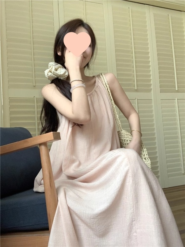【ショルダーストラップ調節可能＋ポケット付き】プリーツサスペンダードレス夏新作レイジーリゾートスタイルルーズロング|undefined
