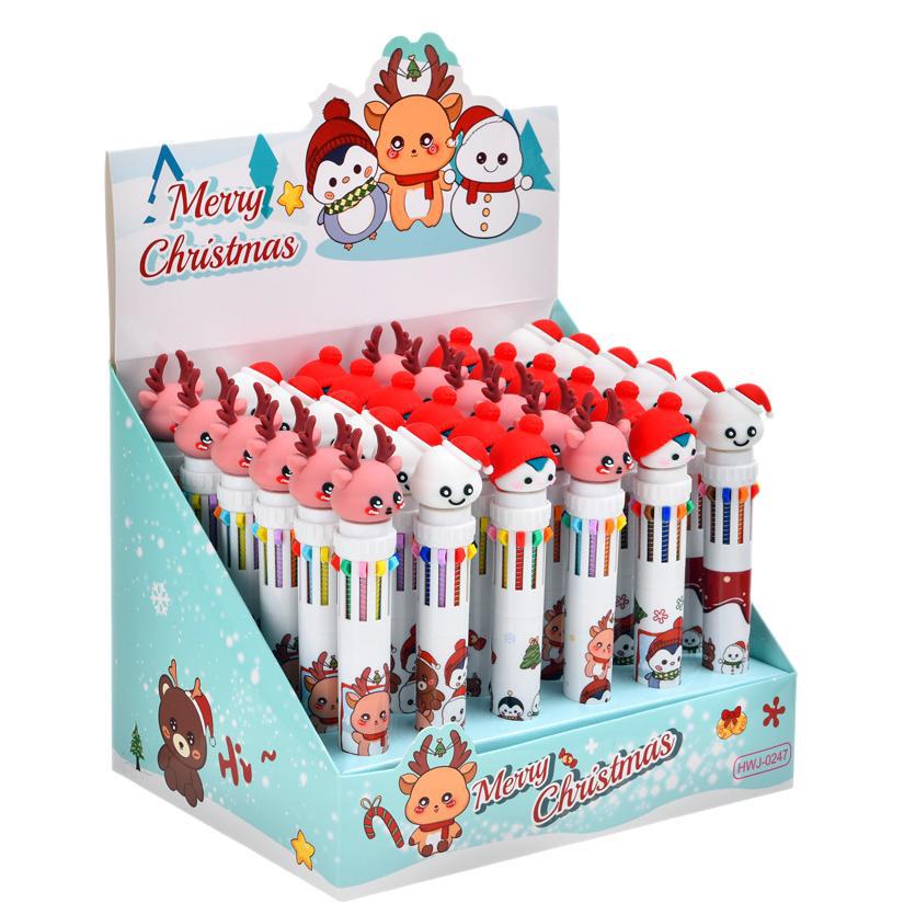 Invierno original serie de bolígrafo multicolor pulsado lindo bolígrafo de 10 colores dibujos animados bolígrafo de estudiantes