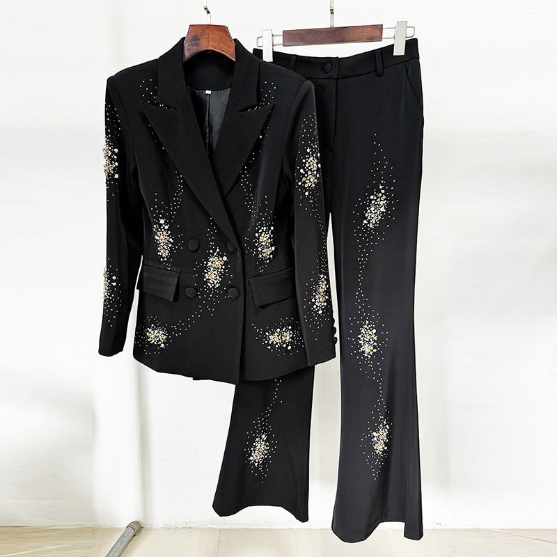 Women's Clothing In stock 2024 celebrity fashion new heavy beaded hot diamond suit jacket trousers suit two piece suit_voghion.com