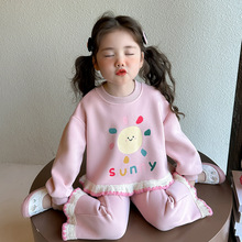 女童秋装卡通花边套2025新款洋气小女孩阔腿裤休闲童装两件套代发