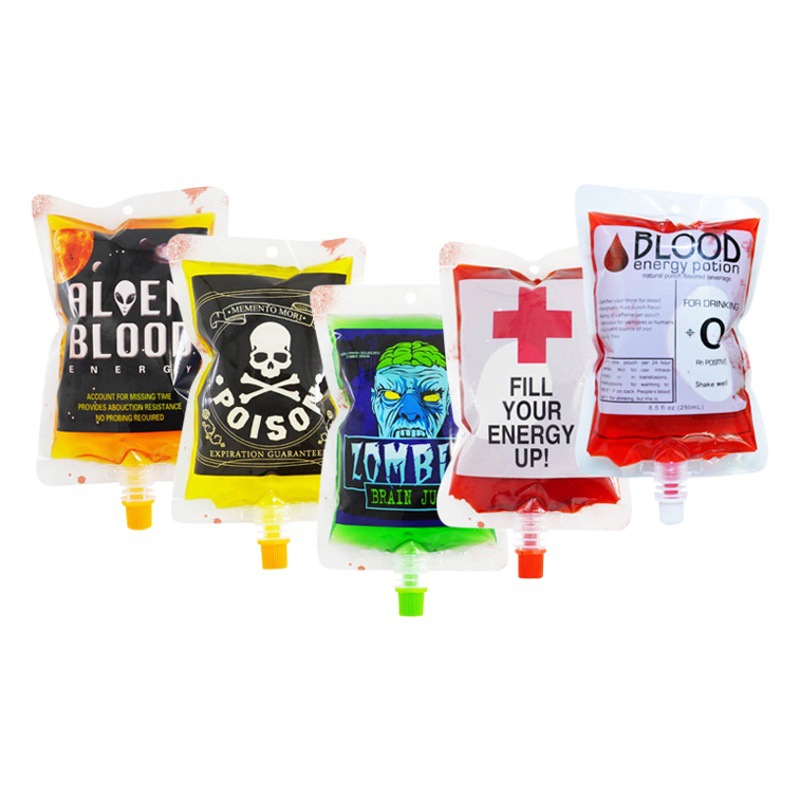 150ml de Halloween vampiro bolsa de sangre bolsa de bebida de plasma bebida de jugo bolsa de boquilla 20 pack