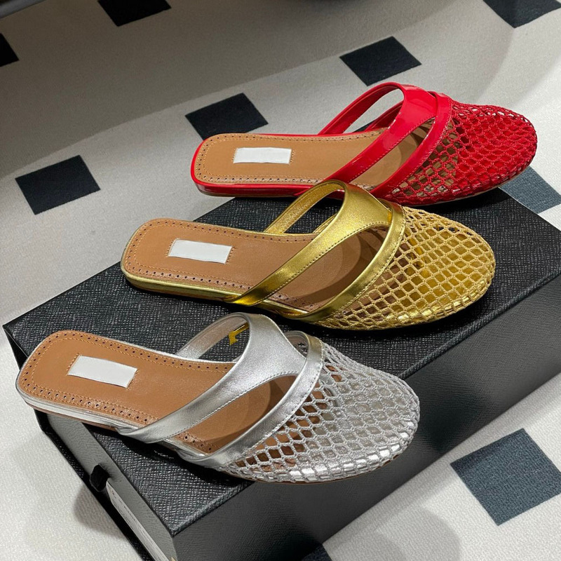 Ala Popular Mesh Sandals Flats Flip-Flops Fishnet Toe Half Slippers Cut Out Breathable Mule Women's Sandals Summer