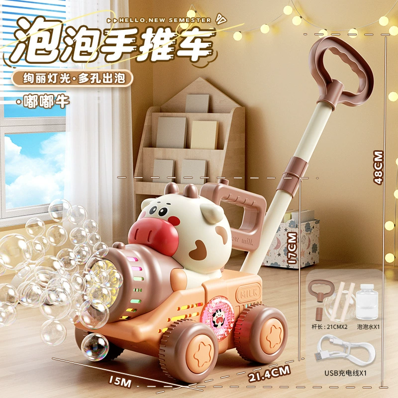 Bubble Cart Dinosaur Toy with Bubble Machine and Rabbit Animals - Push Walker, Finger-Push Game
