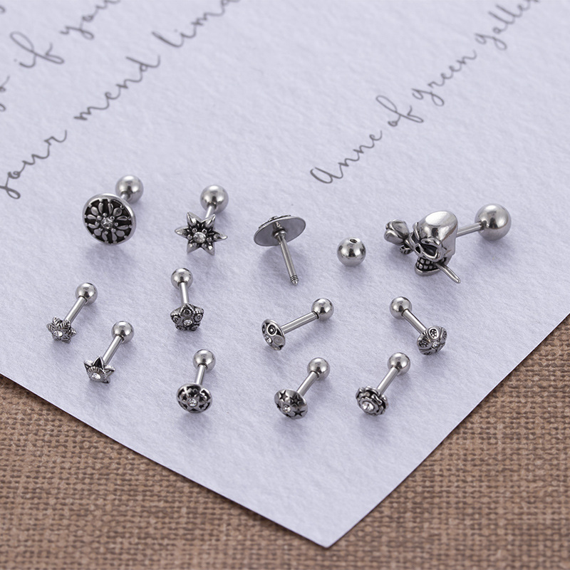 Retro Flower Stainless Steel Plating Ear Studs 1 Piece