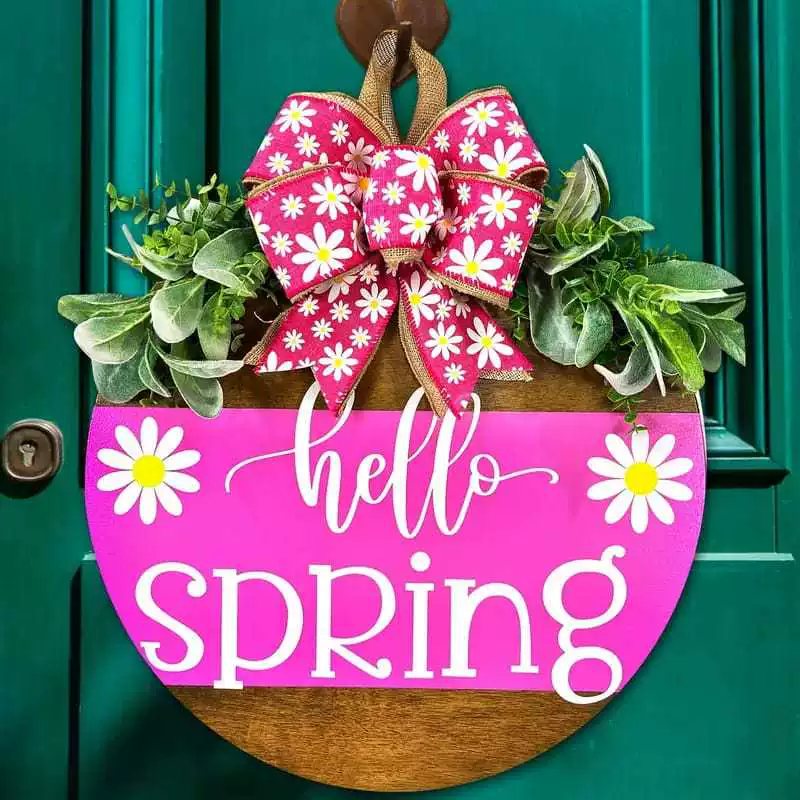 Трансграничный новый привет весенний слоган деревянный знак розовый бант дверной знак деревянный ремесленный декор