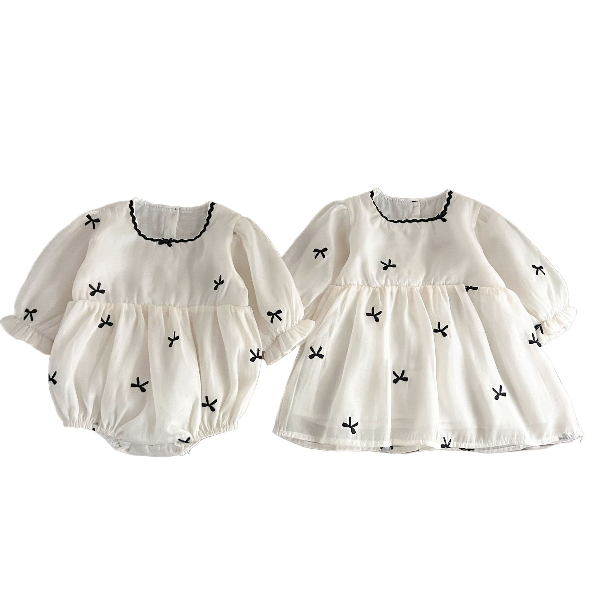 Ins versión coreana del nuevo vestido de otoño para niñas, vestido de malla de princesa de estilo extranjero, vestido de pedo con lazo recién nacido