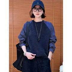 拼接条纹圆领卫衣女2025早秋款设计感宽松显瘦休闲小个子长袖上衣