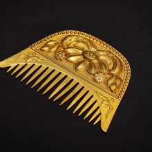 国潮华髻镀金复原唐风金莲花发梳优雅汉服梳子发饰唐朝复古首饰