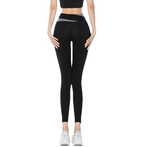 Color-blocked tight-fitting high-waisted sports yoga pants with peach buttocks and abdominal control, moisture-wicking, quick-drying, breathable running fitness pants
