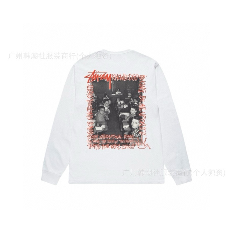 25S跨境斯图西长袖印花t恤美式潮牌STUSSY圆筒布休闲宽松男女同款|undefined
