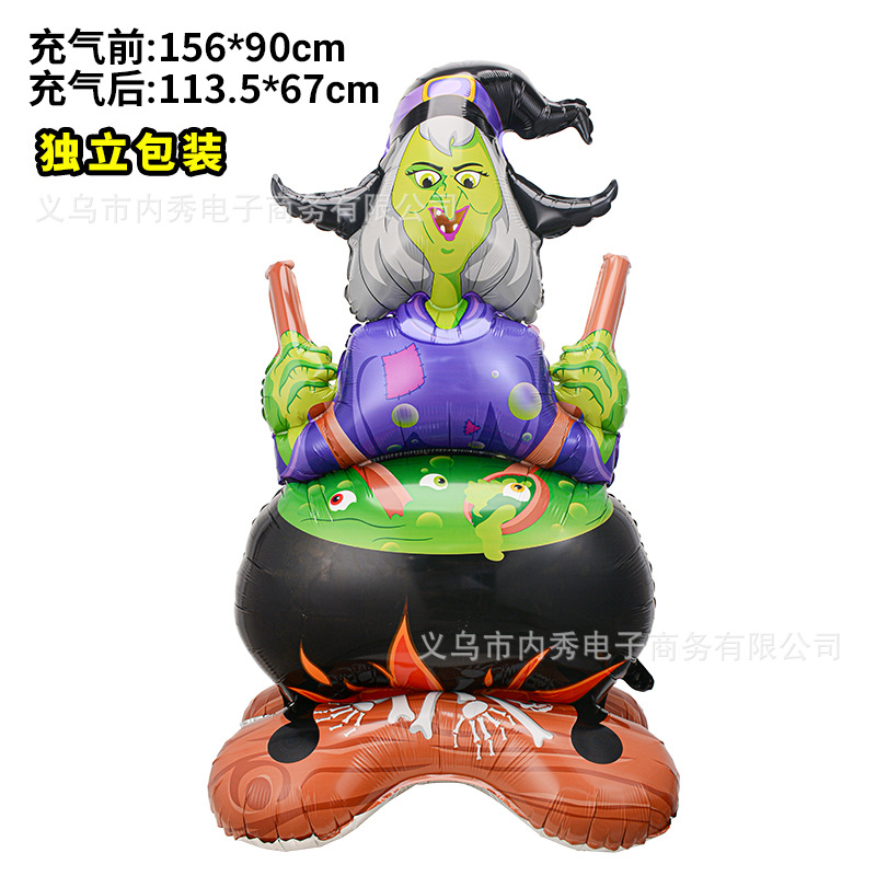 Nuevo globo de Halloween 4D globo tridimensional columna árbol fantasma lápida de bruja puede pararse base globo de película de aluminio