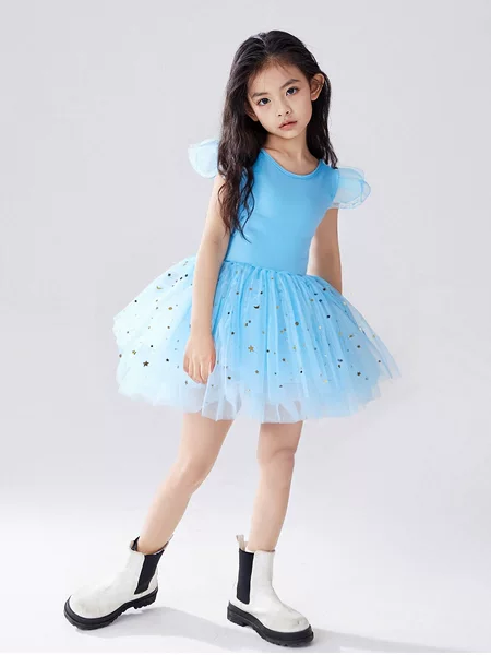Children's Dance Clothing New Cross-Border Amazon One-Piece Tutu Skirt Flying Sleeve Gauze Skirt Girls Printed Latin Dance Clothing