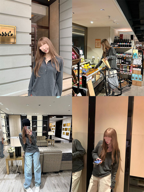 早安樊樊「L.A私服亨利衫」含棉新款针织衫慵懒宽松长袖上衣女|undefined