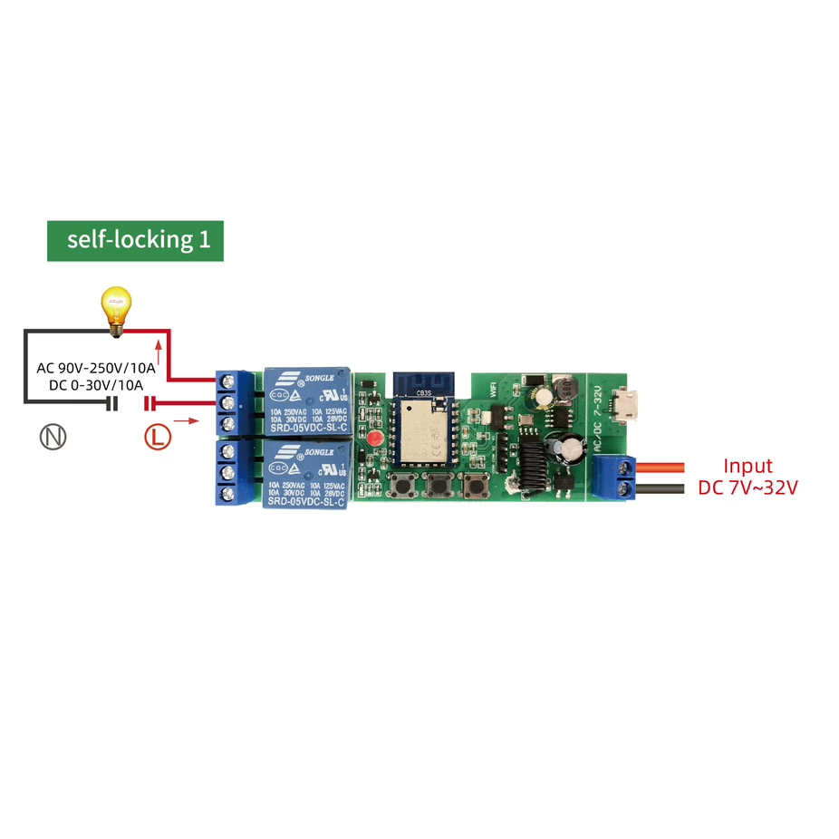 Tuya WIFI RF 2CH DC5V-32V беговый самоблокирующийся переключатель релейный модуль Переключатель дистанционного управления